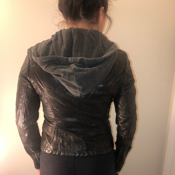 COPY - Free People Black Leather Jacket w/ Removable Hood - Picture 7 of 10